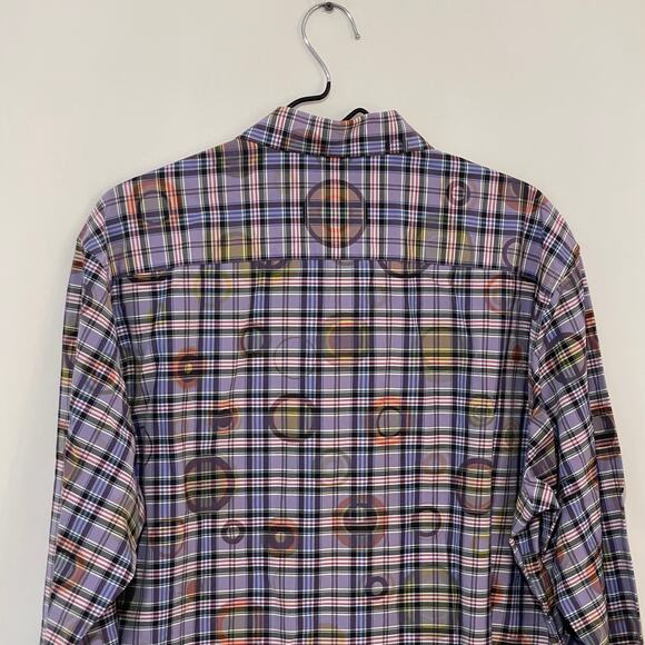 Bugatchi UOMO Button Down Dress Shirt Mens XL Purple Plaid w/ Circles Flip Cuff - Picture 5 of 10